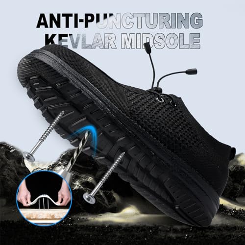 Image of Steel Toe Shoes for Men Lightweight Safety Work Shoes with Kevlar Puncture Resistant Midsole Comfortable Low Top Work Shoes for Warehouse Factory Light Construction