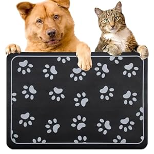 Dog Bowl mat and Dog Feeding mat, Dog mat for Water Bowl, Absorbent Non-Slip pet Water Bowl mat Quick Drying Dog Food mat cat matt for Food and Water（Black+18.1×12.5in+Rectangular）