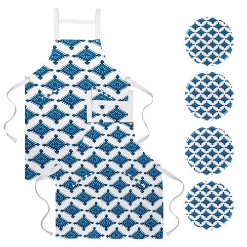 Lot de 2 tabliers de cuisine multicolores avec broches pour bar