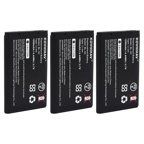 3 Pack BL-5C Battery 3.7V 1200mAh 4.44Wh High Capacity Battery Replacement for BL-5C