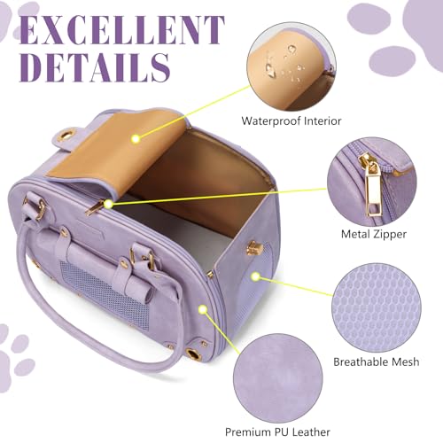 Image of Dog Carrier Purse, Pet Bag, Waterproof Premium Leather Pet Travel Portable Bags for Cat and Small Dog Home & Outdoor Small Purple
