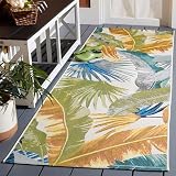 SAFAVIEH Washable Rug Outdoor Barbados Collection - 2'8" x 10'5", Gold & Green, Non-Shedding & Easy to Clean, Ideal for Patio, Backyard, Mudroom (BAR520C)