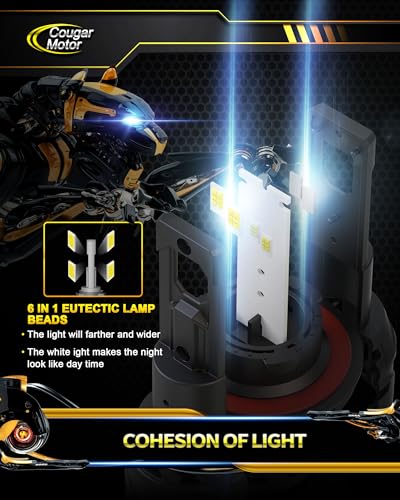 Image of Cougar Motor H13 Bulbs, 9008 Fog Lights 6500K White Non-Polarity H13 Fog Bulb or Off-Road Use Plug and Play - Pack of 2