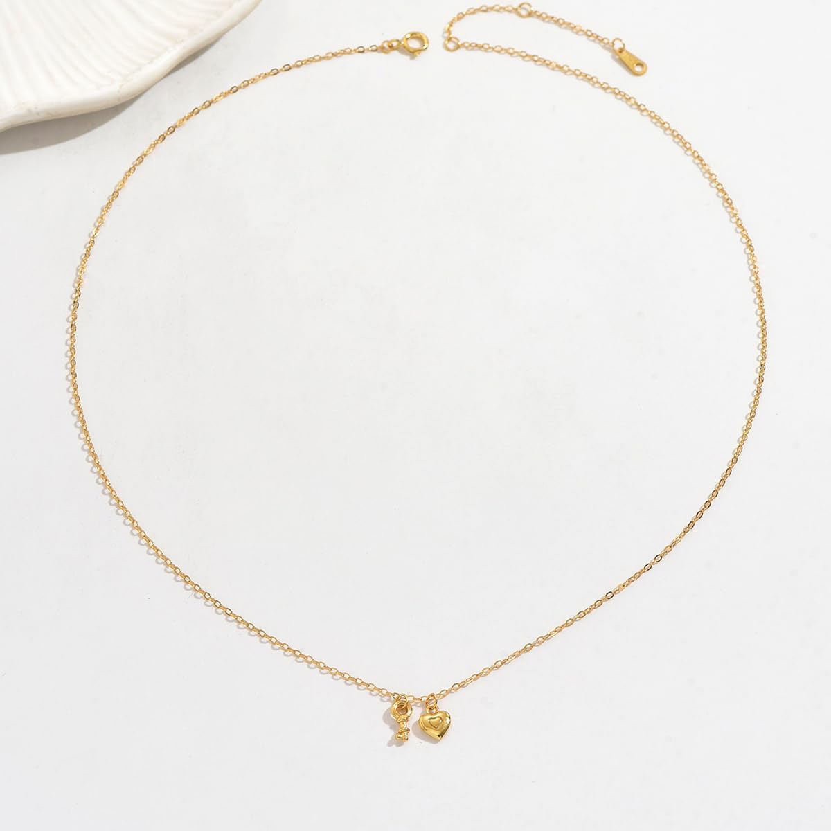 925 Sterling Silver Heart Lock Key Necklaces for Women Couples Dainty 14k Gold Plated Padlock Collar Double Pendant Necklace Cute Love Heart Charm Choker Chain Jewelry Gifts for Girlfriend