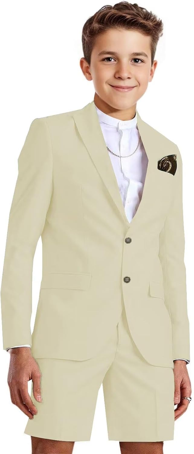 Boy's 2 Piece Slim Fit Suits Short Two Button Boys Shorts Suit Set Prom Suit Beach Wedding Tuxedo