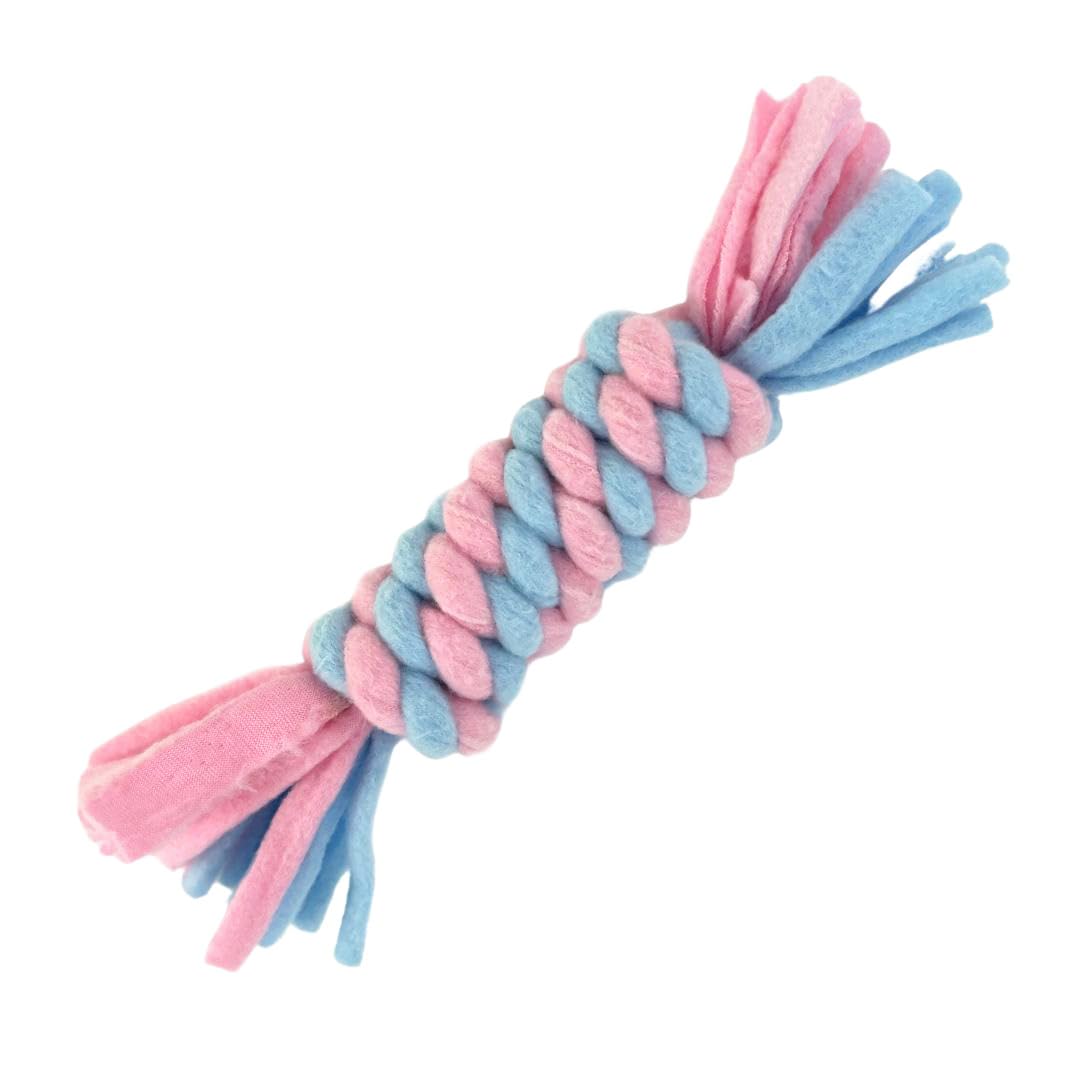 HugglePets Skye & Murphy Fleece Rope Log Tug Dog Toy | Pastel Blue & Pink | Handcrafted Super Soft Tugger | Perfect for Pups | Gentle on Teeth for Cleaning | Massages Gums Whilst Chewing | 26cm
