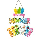 Hello Summer Welcome Hanging Sign, Wood Ice Lolly Flip Flop Sign Hanger, Slippers Summer Decor, Summ