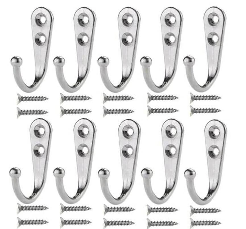 Volunx 10 PCS Coat Hooks Silver Vintage Wall Mounted Cast Antique Hook Door with Screws Clothes Hangings Keys Hat Towels