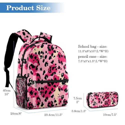 Cartable ensemble sac à dos et trousse léopard rose rouge grand format