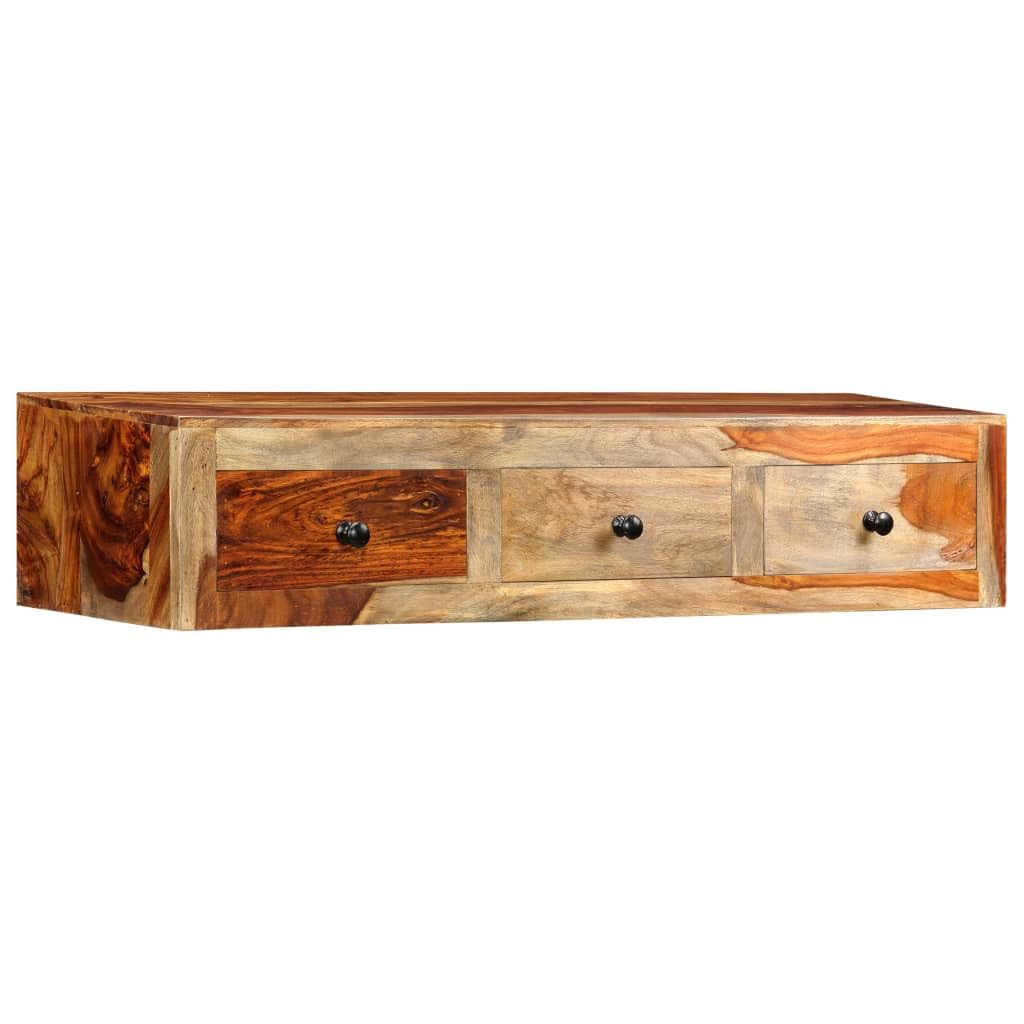 Konsola ścienna z litego drewna akacjowego, 100 x 25 x 20 cm, z 3 szufladami, miejsce do przechowywania, do salonu, sypialni, przedpokoju i biura, nowoczesny stolik pomocniczy