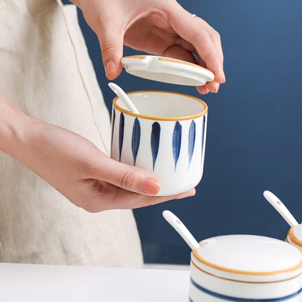 Condiment Jar Spice Container,Ceramic Seasoning Combination Set Sugar and Salt, Household Storage Box,