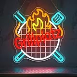 Flixyticy Grillplatz Neonschild für Wanddekoration, LED Neonlicht Hängeschild USB-Betrieb mit dimmbarem Schalter für Papas Grillecke Schild Wanddekoration (Grillplatz)