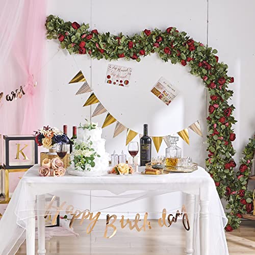 Ponking Flower Garland, Artificial Rose Vine Flowers Plants, Hanging Fake Roses Vine For Room Anniversary Wedding Birthday Christmas Wall Arch Decor, 3 Vines Together, Red Floral Garland #TOP7