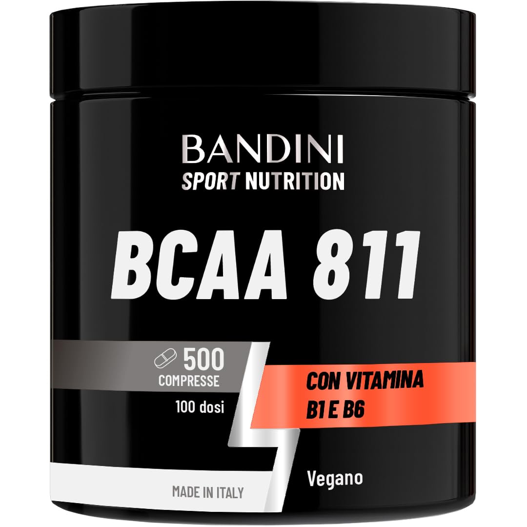 Bandini® AMINOACIDI RAMIFICATI BCAA 8 1 1 | 500 Compresse Amminoacidi Fermentati, Con Vitamina B1 e B6 | 8.1.1 con Leucina, Isoleucina, Valina | Intra Pre Post Workout - Per Palestra | Vegan