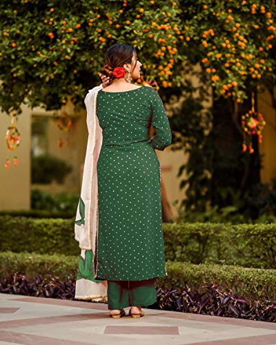 Image of ANNI DESIGNER Women's Rayon Straight Raspberry Handpainted Kurta with Palazzos & Dupatta (Rayon STY)