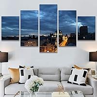 SIGNWIN 5 Panel Canvas Wall Art City Illuminations for Home Decorations Ready to Hang - 60