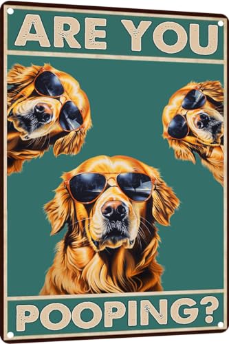 TopPacific Metal Sign Dog Golden Retriever Are You Pooping Sign Vintage Funny Sign Retro Aluminum Tin Signs for Home Kitchen Bathroom Garden Bar 8x12 Inches(856)