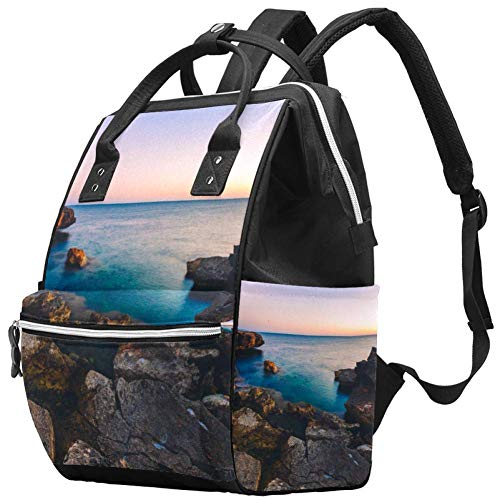 Baby Wickeltasche Daypack Bay Beach Stone Rock Vintage Multifunktions Mumie Wickeltasche Organizer Still Flasche Tasche Rucksack für Mama & Papa