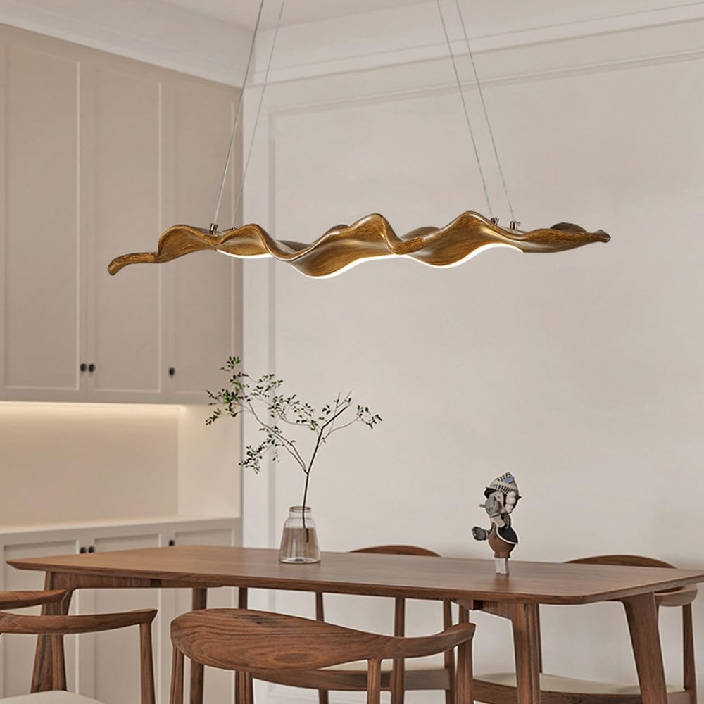 Lampa Wisząca Stylu Wabi-sabi Drewno Ziarno Żywica Syntetyczna Silikon Styl Skandynawski Nad Stół Jadalny Nowoczesna Kreatywna LED Regulacją Jasności Salonu Żyrandol Kuchenny Sypialnia Gabinet(Brown)