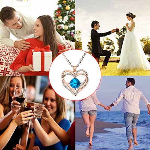 Laziro Forever Love Heart Birthstone Necklaces For Women，Diamond Jewelry Pendant Necklaces，Christmas Birthday Anniversary Jewelry Gift For Her Wife Mom, Girlfriend Necklaces Gift For Valentine’s Day #TOP6