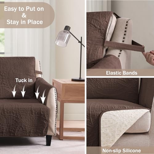 Image of Soft Couch Cover 2 Cushion Sofa, Water-Repellent Sofa Slipcovers for Loveseat, Machine Washable Love Seat Quilted Couch Covers, Pet Friendly Loveseat Slipcovers (Loveseat 56 inch, Chocolate)