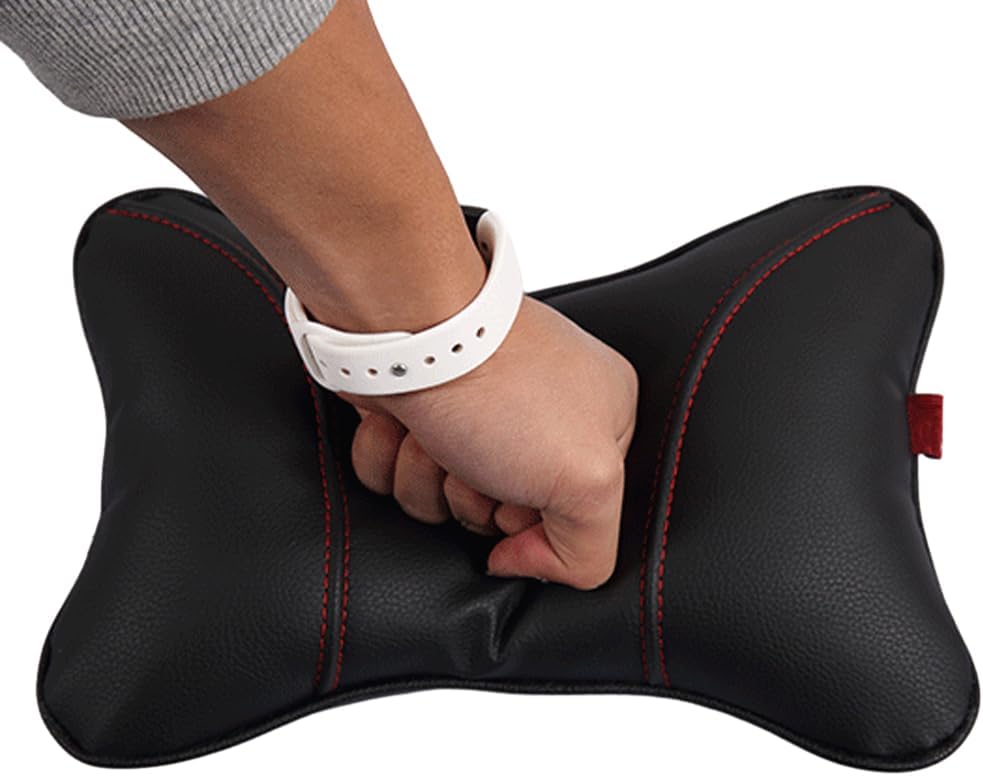 Car Neck Support Pillow for Neck Pain Relief When Driving, Car Seat Neck Support Pillow with Adjustable Strap, PU Soft Leather + Memory Foam for Driving Headrest Relax, Black