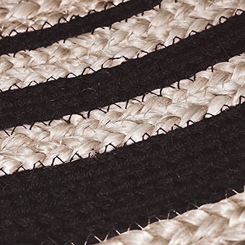 Image of Jute Braided Natural Hand Woven & Reversible Rug for Living Room Kitchen Entryway, Farmhouse Rustic Burlap Carpet Floor Mat (Blackjute, 150cm)