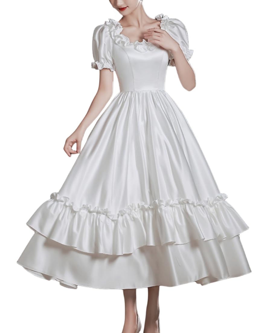 Hengsha Pling Victorian Ball Gown for Women Marie Antoinette Dress Off Shoulder Satin Princess Gown
