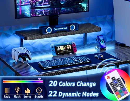 HOMIDEC Gaming Desk with LED Lights, 100CM Computer Desk with Monitor Stand, L Shaped Corner Desk with Headphone Hook and Shelves for Gaming Room, Bedroom, Office, Black - Image 5
