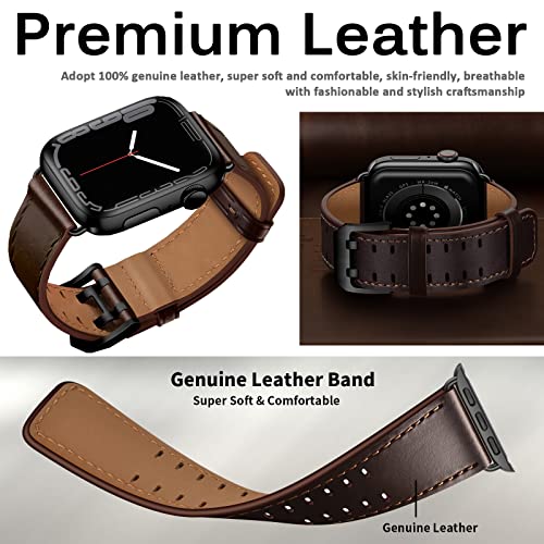 Miimall Compatible for Apple Watch 41mm/40mm/38mm Leather Strap, Genuine Leather Adjustable Band with Stainless Steel Buckle - Image 3