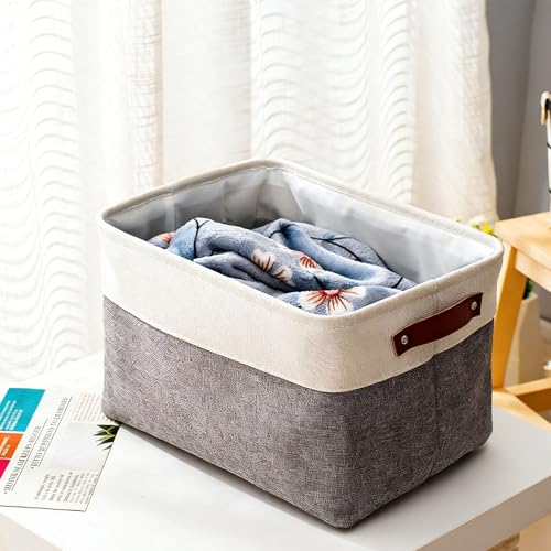 Cestas de almacenamiento para organizar habitaciones pequeñas con tela de lino 3