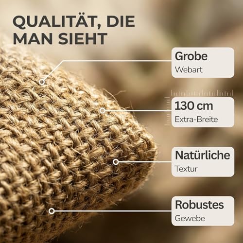 STOFFKONTOR Jute Sackleinen Meterware in Natur, 100% Jute, Robust & Flexibel verwendbar, ca. 130 cm breit, ca. 360 g/lfm