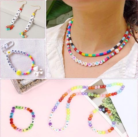DAHI 1000pcs Letter Beads for Friendship Bracelet Making Kit,White Round A-Z Alphabet Beads for Jewellery Making Kit for Teenage Girls Gifts or Bestie Friend Gifts(Black White /4 * 7mm) - Image 4