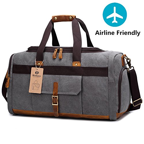 BLUBOON Weekender Overnight Duffel Bag with Shoes Compartment for Women Men Canvas Weekend Travel Tote Carry On Bag (Gray)