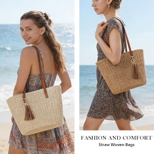 Bolso tote grande de paja para mujer miniatura 2