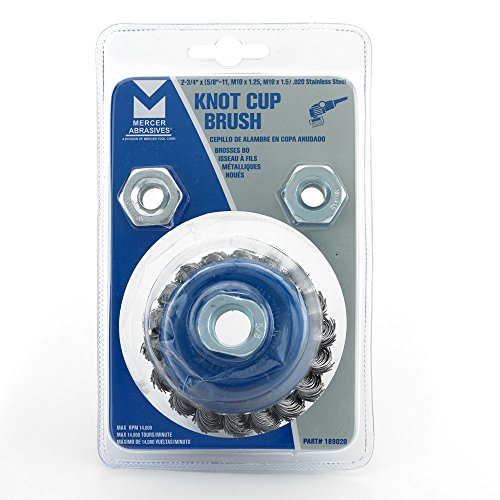 Image of Mercer Industries 189020 - 2-3 /4 inch x 5 /8 inch-11 Knot Cup Brush, .020 Stainless Steel Wire (with metric adapters)