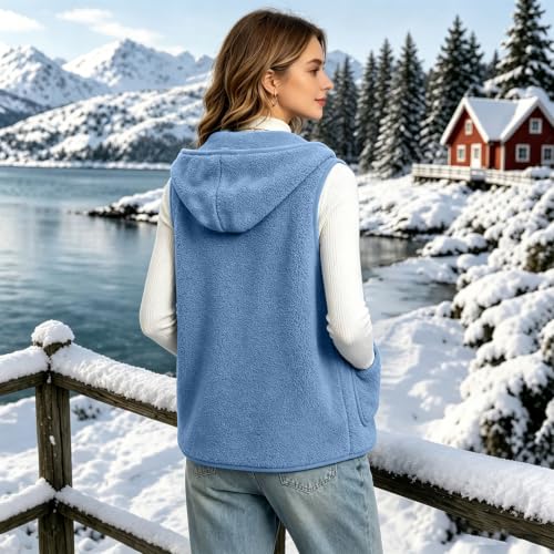 Hooded Vest Women Fleece Button Up Sleeveless Warm Jacket with Pockets - image 4