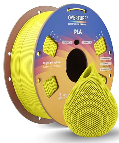 Image of OVERTURE High Speed PLA Filament 1.75mm, Neatly Wound 3D Printer Filament 1kg Spool (2.2lbs) Rapid PLA, Dimensional Accuracy + /- 0.02 mm, Fit Most FDM 3D Printers (Highlight Yellow)