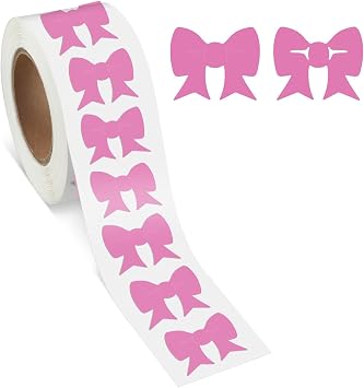 500 Pcs Tanning Stickers Roll, 1 Inch Pink Self-Adhesive Bow Shape Stickers, Sunbathing Stickers, Suntan Stickers for Tanning Beds & Salons, Sunbathing Supplies for Adults & Children