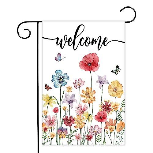 Avezano Welcome Wildflower Garden Flag Spring and Summer Floral Yard Flag for Outside Farmhouse Garden Decor Seasonal Welcome Sign Porch Decorations 12x18 Inch