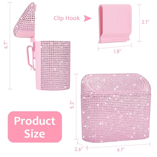 Image of Accmor Bling Car Trash Can with Lid, Leak-Proof Mini Vehicle Trash Bin Automotive Dustbin Organizer Storage, Sparkling Crystal Trash Bag Container with 30pcs Garbage Bags for Car, Home, Office (Pink)