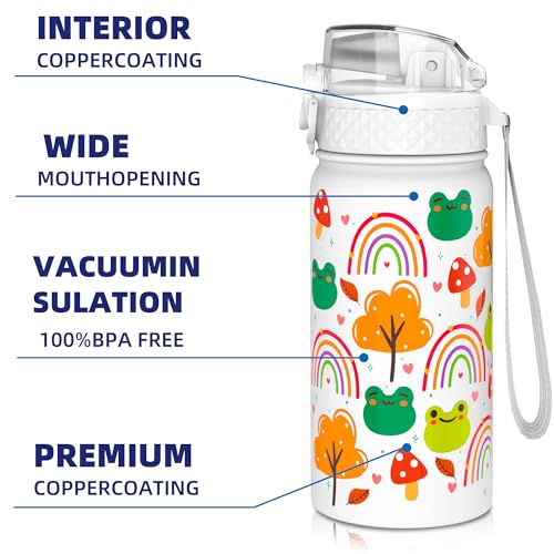 GOPPUS 420ml/14oz Kids Insulated Water Bottle with Straw Cute Double Wall Stainless Steel Child's Small Flask Vacuum Insulated Steel Metal Leak Proof Drink Flask Boys Toddler Girls Bottles BPA-Free - Image 4