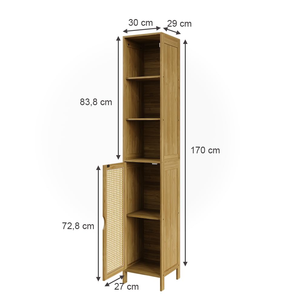 Vicco Mobile da bagno Liora, Bambù, 30 x 170 cm, per la conservazione di articoli da bagno e asciugamani
