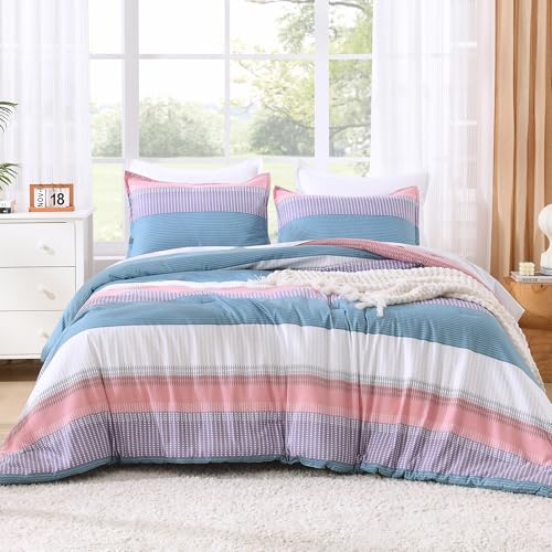 Litanika Twin XL Comforter Set Pink Purple Blue - 2 Pieces Sea Salt Twin Extra Long Size Lightweight Bedding Set, All Season Down Alternative Comforter