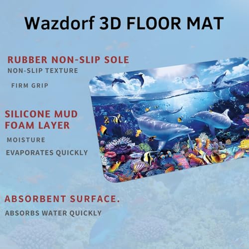 Image of Wazdorf 3D Bathroom Mat - Non Slip Water Absorbent Bathroom Mat Bathroom Easy Care Shower Rugs, Perfect for Home Office & Kitchen, Bathroom