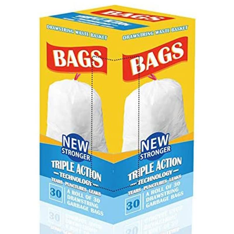Kitchen Drawstring Trash Bags, 13 Gallon Trash Bag, for kitchen, for Bathroom,Garbage Can(30 Pieces)