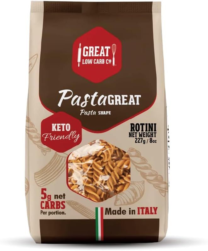 Great Low Carb Bread Co. Rotini Pasta 8 oz. Low Carb Pasta, Organic, Kosher, No GMO, Make Mac n Cheese, Cold Pasta Salads