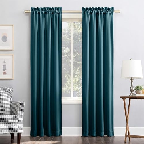 Image of THE LINEN COMPANY Rod Pocket Long Door Curtains | Blackout Thermal Insulated Curtains | Living Room Door Curtains Set of 2 - Navy Blue, 8 Feet