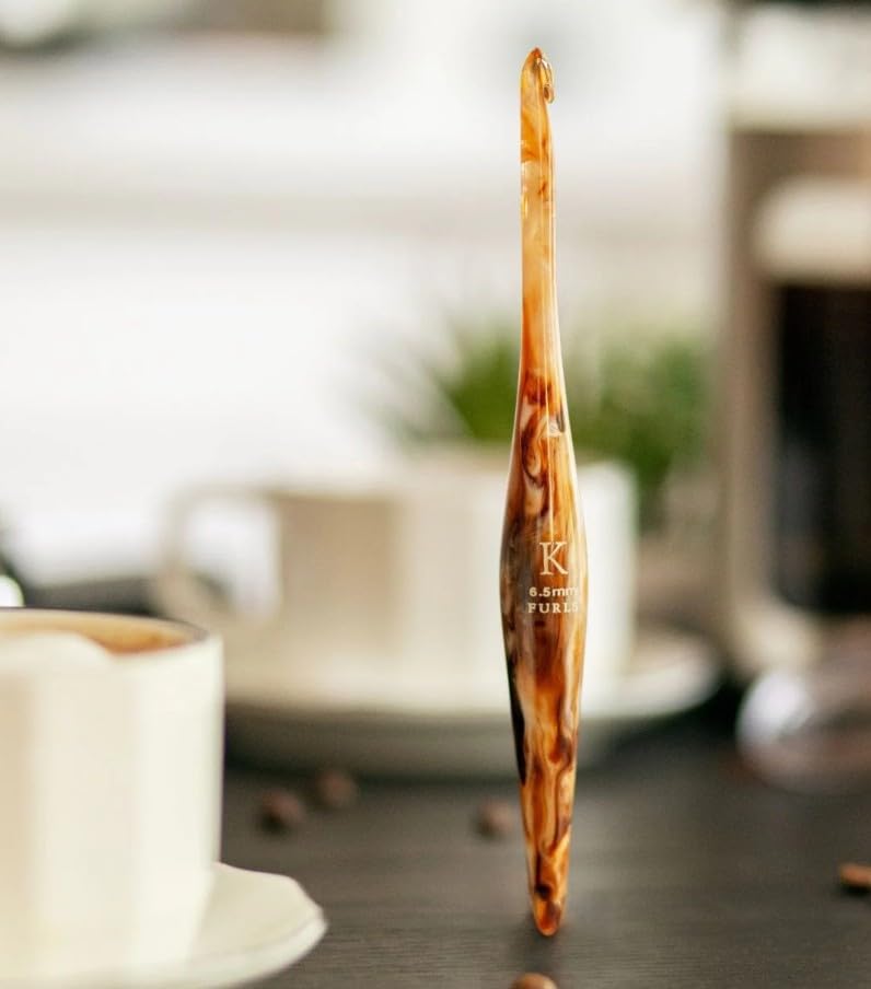 Image of Furls Crochet Hook, Limited Edition Latte Streamline Resin, Ergonomic Handle Crochet Hooks 7 inch (Latte, I - 5.50MM)
