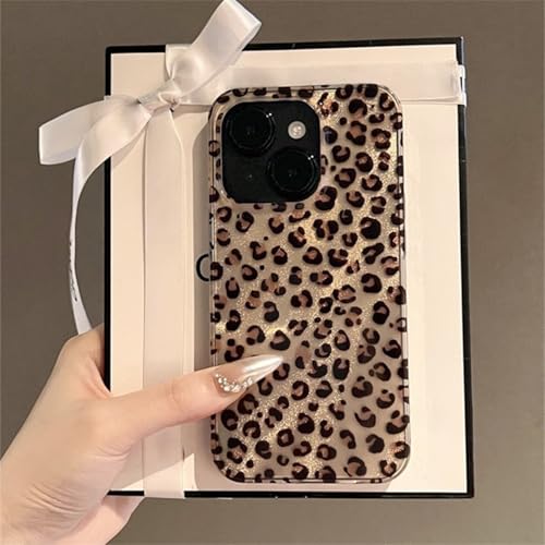 inewateri Compatible for iPhone 16 Case with Cute Cheetah Leopard Print Retro Aesthetics Design Soft Slim TPU Shockproof Protective Bumper Glitter Shiny Phone Cover-Gold
